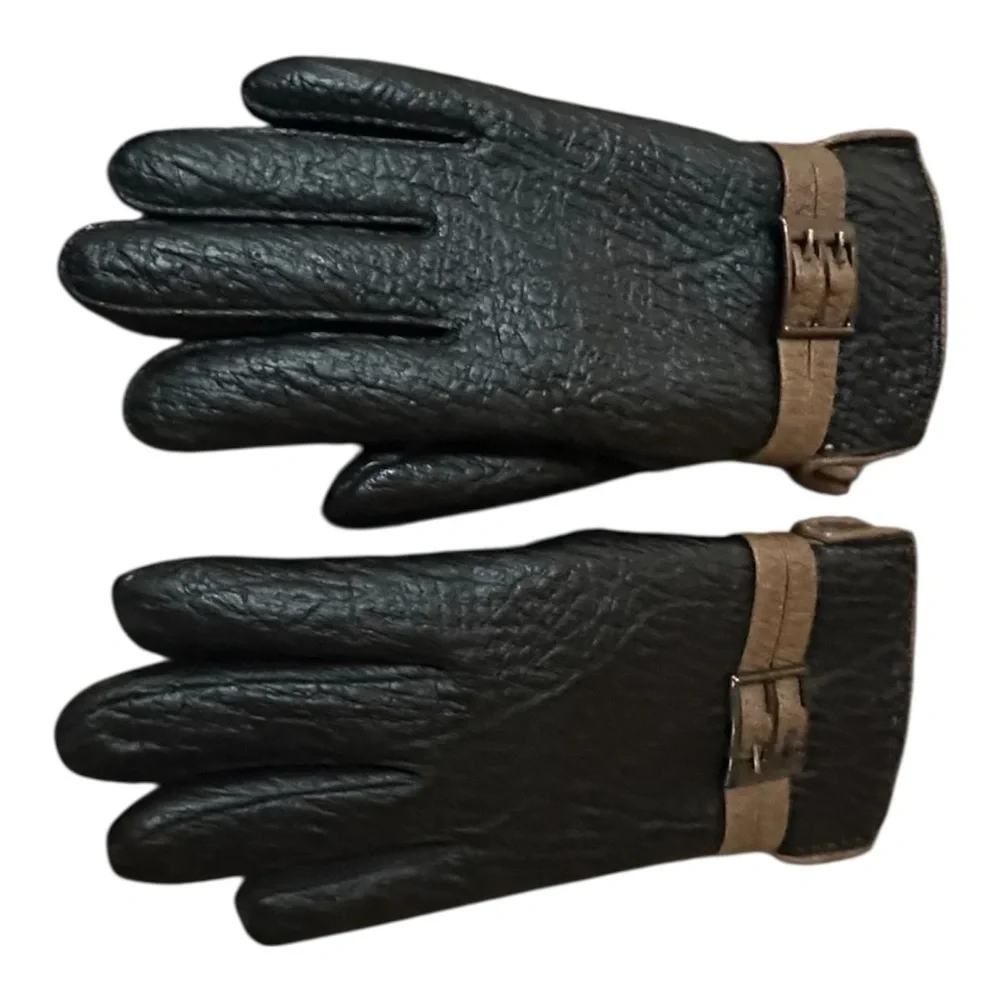 Chic Black and Brown Leather Gloves